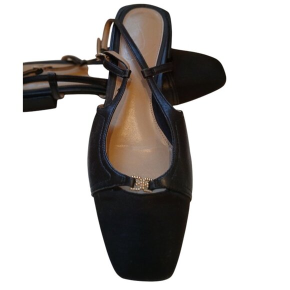 SAM EDELMAN Black Leather Flat Slingbacks Square Toe - Like New - Picture 3 of 11